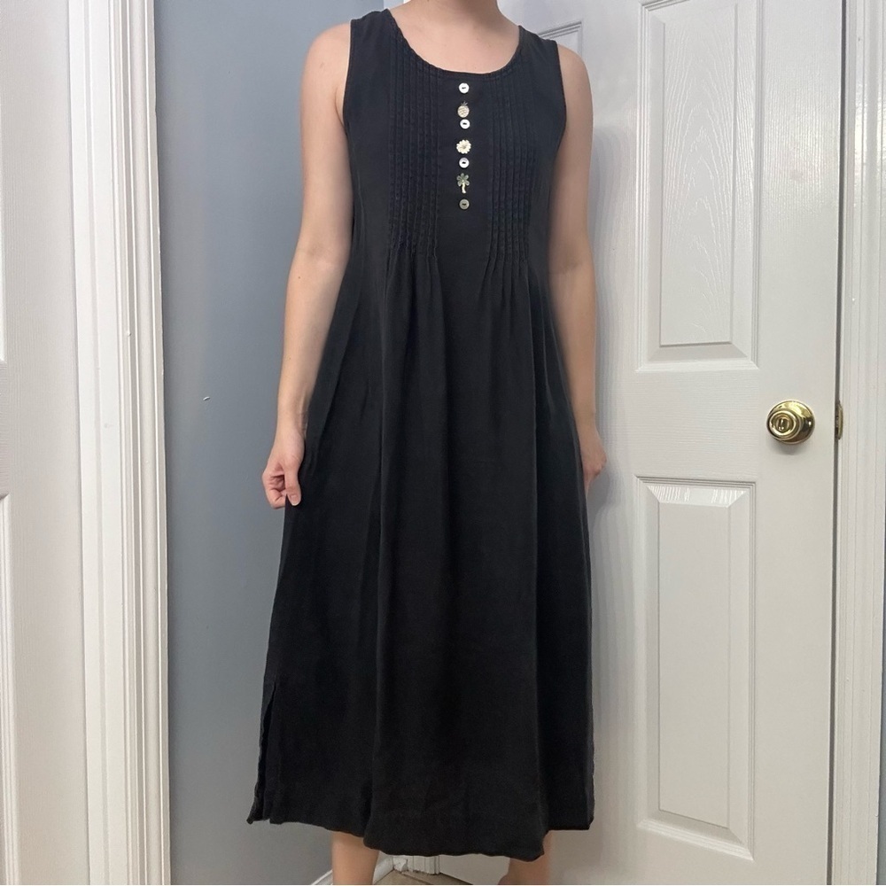 Vintage Dress Midi Linen Sleeveless Fairy Whimsigoth Black Boho Modest Small